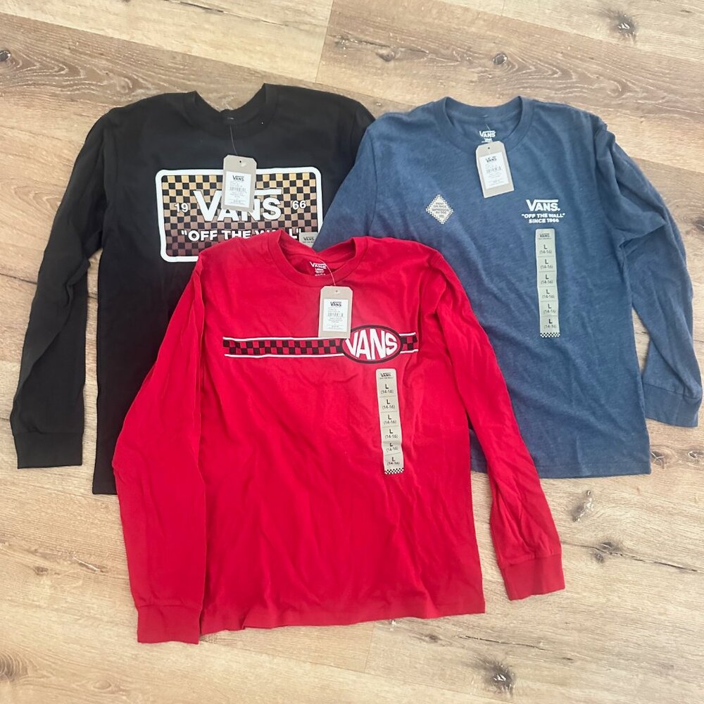 Lot of 3 Boys Vans Long Sleeve Shirts Size Large